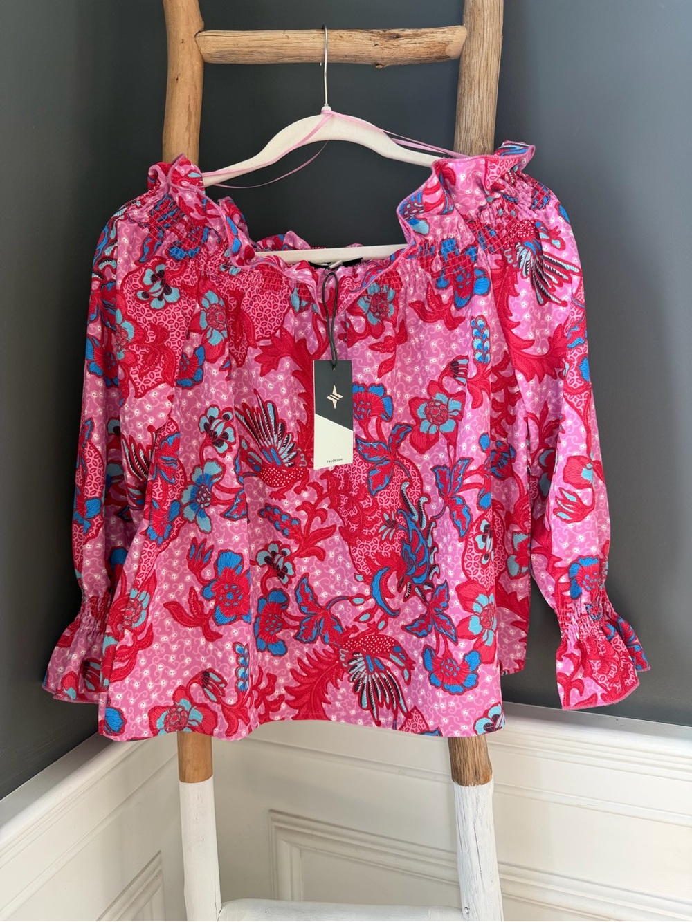 Tuckernuck Off-The-Shoulder Marguerite Blouse in Bougainvillea Breeze